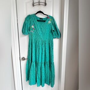 Teal Floral Embroidered Dress